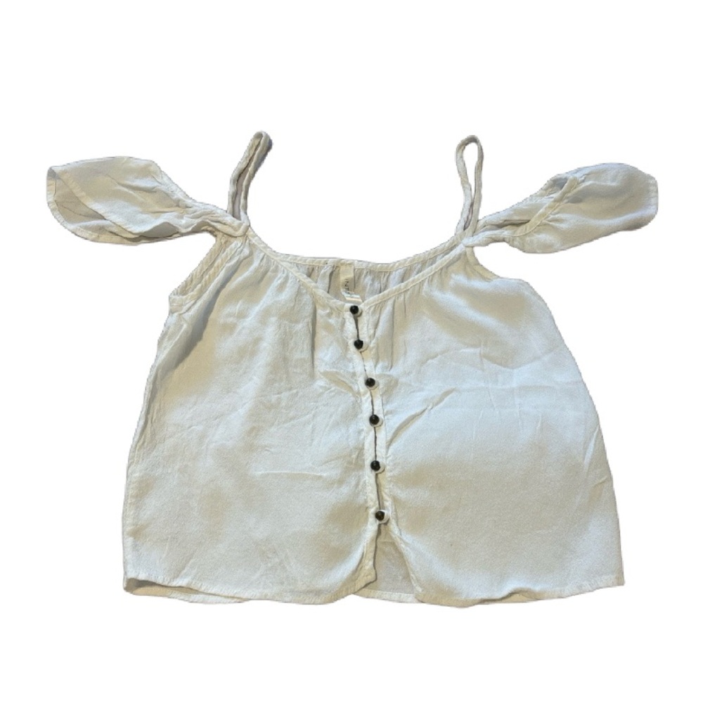 Cream Off-Shoulder Buttoned Blouse